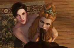 1boy 2girls 3d 3d_(artwork) anna_henrietta assisted_fellatio blender cd_projekt_red currysfm dark-skinned_male dark_skin fellatio interracial large_penis penis royalty syanna teamwork the_witcher_(series) the_witcher_3:_wild_hunt threesome uncensored