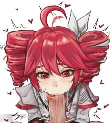 1boy 1girls 2d 2d_(artwork) :>= accurate_art_style ahoge blowjob blowjob_face clothed clothed_female clothed_female_nude_male clothing fellatio female fully_clothed hair_ornament hairbow heart hearts_around_head kasane_teto kasane_teto_(sv) koianimations lips loving_it male motion_lines oral oral_sex penis red_eyes red_hair sex simple_background straight sweat sweating synthesizer_v tongue tongue_out tongue_out_blowjob tremble_spikes trembling twin_drills utau white_background
