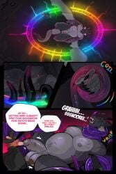 2024 anthro anthro_on_anthro ball_fondling balls bird's-eye_view canid canine cave clothing comic dialogue dragon duo english_text fondling fox genitals hat headgear headwear hi_res high-angle_view humanoid_genitalia humanoid_penis kissing male male/male mammal musclegut muscular mythological_creature mythological_scalie mythology nude open_mouth penis penis_kissing restrained restrained_by_tentacles scalie sharp_teeth sleeping speech_bubble summoning_circle teeth tentacle text throbbing throbbing_penis titansong wizard_hat wizard_robe