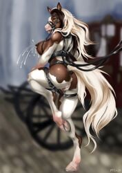 absurd_res alumiv american_paint_horse anthro anus big_breasts bit_gag bodily_fluids bondage bound breasts bridle cum cum_in_vagina cum_inside equid equine female fern_(raptors-muffin474) gag gagged genital_fluids genitals hair hi_res horse horse_tack horse_tail horseshoe lactating mammal milk multicolored_body projectile_lactation pussy reins solo tail vulva white_hair working
