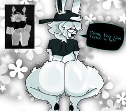 1girls ass ass_bigger_than_head ass_focus backwards_baseball_cap bears big_ass big_breasts big_butt big_thighs bottomless breasts bunny bunny_ears bunny_girl bunny_tail cap cropped_shirt english_text female fur furry oc original_character pineapple reference_image roblox robloxian speech_bubble tagme text thick_ass thick_butt thick_legs thick_thighs thighs traced traced_art tree white_fur white_skin