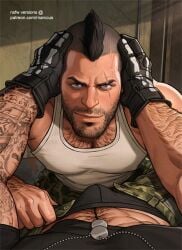 beard blue_eyes boner boner_in_underwear boner_under_clothes bulge call_of_duty gay ghost_(modern_warfare_2) gloves hairy hairy_male hand_on_head john_mactavish male male_only marccus military muscles muscular muscular_male scottish simon_riley smirk smirking smirking_at_viewer soap_(modern_warfare_2) tattoo tattoo_on_arm tattooed_arm yaoi