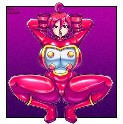 1girls 2d 2d_(artwork) ahoge arms_behind_head arms_up ass_visible_through_thighs belly big_breasts bodysuit breasts cameltoe clothed clothed_female curvaceous curvy curvy_female curvy_figure drool drooling female female_only gigantic_breasts huge_breasts huge_thighs kasane_teto large_breasts latex latex_bodysuit massive_breasts pixelpepperoni plump plump_labia plump_thighs pussy pussy_lips red_eyes red_hair sexy_pose shiny_clothes simple_background skin_tight skindentation solo solo_female squatting suggestive suggestive_look suggestive_pose thick_thighs thighs tight_clothing tongue tongue_out twin_drills utau voluptuous voluptuous_female wide_hips
