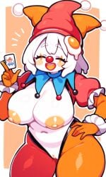 ai_assisted ai_generated balatro big_breasts blush breasts card clitoris closed_eyes clown clown_girl clussy clussy_meme egg egg_(lemyawn) egg_girl_meme female food_creature hand_on_hip knightnyan leotard lipstick makeup meme nipples open_mouth puffy_sleeves pussy reverse_bunnysuit short_hair slime_girl thick vagina voluptuous white_hair white_skin