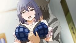 10s 1boy 1girls 2017 animated bouncing_breasts bra breasts female from_behind ikoma_yui implied_sex large_breasts male nipples rape removing_bra school_uniform short_hair straight tagme toriko_no_(series) toriko_no_kusari urushibata_takeshi