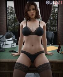1girls 3d black_widow_(marvel) bra female guigz1 lingerie marvel marvel_cinematic_universe panties red_hair scarlett_johansson solo