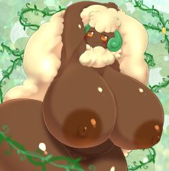 anthro areola big_breasts blush breasts convenient_censorship female fur generation_5_pokemon hi_res huge_breasts kify looking_at_viewer nintendo nipples nude pokemon pokemon_(species) smile solo thick_thighs whimsicott