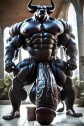 ai_generated anthro balls bodybuilder bovine buff furry furrypornaddiction huge_balls huge_cock hyper hyper_penis male minotaur muscular muscular_male penis veiny_penis