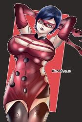 asian asian_female bodysuit breasts child_bearing_hips color curvy female full_body high_heels huge_breasts kurodeuzu mask masked_female mature_female milf miraculous_ladybug purple_hair sabine_cheng sketch standing text text_bubble thick_thighs voluptuous wide_hips