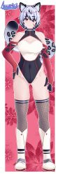 1girls alya_(assarigi) animal_ears animal_humanoid assarigi big_breasts black_gloves black_hair boots breasts breasts_out collar female female female_focus female_only fishnet_legwear fishnets gloves leotard multicolored_hair nude nude_female oc original original_art original_artwork original_character red_eyes red_gloves sarong scar scar_on_face signature snow_leopard tail thighs white_body white_boots white_hair