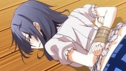 10s 1girls 2017 animated animated anus arms_behind_back ass assisted_exposure bondage bondage bound butt_crack censored female female female_focus ikoma_yui panties panty_pull pussy tagme tape tape_bondage top-down_bottom-up toriko_no_(series) toriko_no_kusari underwear wooden_floor