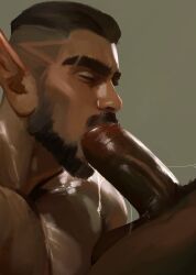 beard big_dick big_penis blowjob closed_eyes cum dark-skinned_male dark_skin dripping_cum fellatio gay male marvel marvel_rivals moustache namor namor_(marvel_rivals) oral oral_sex penis precum saliva_drip saliva_on_penis sucking sucking_penis wowcherrim yaoi
