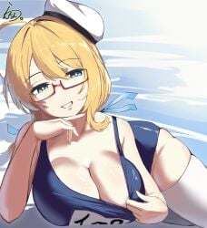 1girls beret big_breasts bikini bikini_aside bikini_pull blonde_eyebrows blonde_female blonde_hair blonde_hair blonde_hair_female blue_eyes blue_eyes_female breasts busty busty_female busty_girl character_request cleavage collarbone eyebrows_visible_through_hair female female_focus female_only fingers hair_between_eyes high_resolution highres kantai_collection lanthan large_breasts leggings legwear long_hair looking_at_viewer one-piece_swimsuit one-piece_swimsuit_aside one-piece_swimsuit_pull over-kneehighs parted_lips plump_breasts shoulders simple_background smile smiley_face smiling smiling_at_viewer solo stockings swimsuit swimsuit_aside swimsuit_pull swimwear swimwear_aside swimwear_pull thick_thighs thigh_highs thighhighs thighs upper_body yellow_eyebrows yellow_hair yellow_hair_female