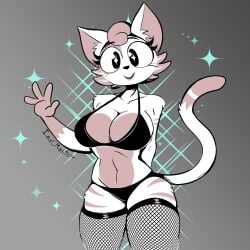 big_breasts cat_ears cat_tail catgirl cleavage furry inacmaster large_breasts tagme white_fur