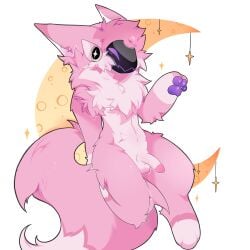 1:1 2025 aflictedpaw anthro balls big_tail blush cheek_tuft crescent_moon erection facial_tuft fluffy fluffy_tail fur genitals head_tuft hi_res huge_tail humanoid_genitalia humanoid_penis long_tail machine male moon nude_anthro nude_male pawpads penis pink_body pink_fur pink_penis protogen purple_pawpads ruff shaded simple_background sitting solo star tail three-quarter_view tuft