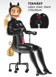 2020 absurd_res anal angry anthro ball_gag biped blonde_hair bodysuit bondage bound buffbumblebee chair clothed clothing english_text equid equine eyebrows eyelashes fur furniture gag gagged gay genitals girly hair hi_res horse living_chair long_hair male mammal nipples objectified office_chair penetration penis ponytail rubber simple_background sitting solo submissive submissive_male text tight_clothing white_background