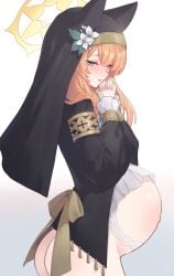 animal_ears ass blue_archive bottomless female female mari_(blue_archive) nun_outfit pregnant shep_(user_uzrg8474)