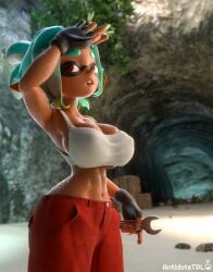 3d 3d_(artwork) abs antidotetrl big_breasts big_nipples female female_only huge_breasts inkling inkling_girl mechanic_(splatoon_raiders) muscles self_upload splatoon splatoon_raiders sweat sweating