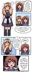 1boy1girl blonde_hair blush brown_hair cosplay crossdressing embarrassed female_supporting_crossdressing femboy feminine_male fire_in_eyes flustered garter_straps maid_outfit messy_hair nervous panties serious shy smirk smug smug_face sparkles sparkling_eyes straight welcome_to_heaven wig