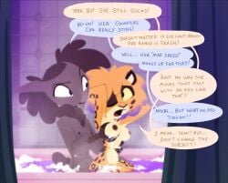 2025 anthro anton_(willwri) areola argument barika_(willwri) bathing_another bathtub biped bovid breast_grab breasts caprine cheetah curtains dialogue duo felid feline female fur hand_on_breast hand_on_torso hands_behind_head hi_res highlights_(coloring) looking_at_another looking_at_partner looking_back looking_back_at_another looking_back_at_partner male male/female mammal medium_breasts nipples one_eye_closed open_mouth partially_submerged pusszone sheep side_view sitting_on_another small_waist soapy_breasts speech_bubble wet wet_body wet_fur wet_hair wide_hips yellow_sclera