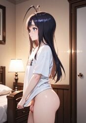 1boy 1femboy 2025 ai_generated alternate_version_available ass balls bleach bottomless covering_self femboy feminine_male girly giselle_gewelle kimkon203 light-skinned_male light_skin lips long_hair looking_forward male male_only no_panties penis side_view sidelocks solo standing testicles thick_thighs thighs trap