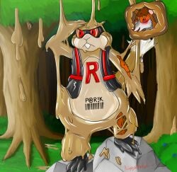 2023 barcode bound clothing encasement forest forest_background generation_5_pokemon goo_creature goo_transformation hi_res latex latex_clothing latex_skinsuit latex_transformation male nature nature_background nintendo patrat patrol plant pokemon pokemon_(species) riggedreded skinsuit team_rocket team_rubber_rocket tight_clothing transformation tree