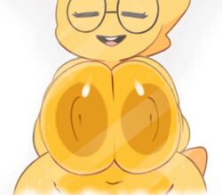 1girls against_glass alphys animated anthro big_areola big_breasts big_nipples breasts breasts_on_glass chubby closed_eyes deltarune female_only glasses lizard nipples pinkanimations somescrub undertale wet yellow_skin