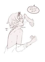 blowjob blush cum cum_dripping_from_mouth cum_in_mouth glasses half-dressed identity_v male male/male norton_campbell open_mouth penis pubic_hair short_hair skinny sucking_penis sunglasses sweat sweatdrop sweating yaoi