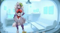 ai_generated ankle_socks five_nights_at_freddy's five_nights_at_freddy's:_security_breach furry hand_on_hip long_hair multicolored_hair paws roxanne_wolf_(fnaf) spiked_collar standing wolf_ears wolf_girl wolf_tail wristwear yes,_i_am_a_furry