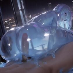 1boy 1boy1girl 1girls ai_generated animated ass blue_body blue_slime cowgirl_position dark_penis no_sound penis reverse_cowgirl_position riding riding_penis sex sex_from_behind shorter_than_10_seconds slime tagme translucent_body uncensored vaginal_penetration video