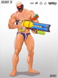 beard daddy dilf gay grey_hair male male_only muscular muscular_male overwatch simulacra098 soldier_76 solo solo_focus solo_male speedo white_hair