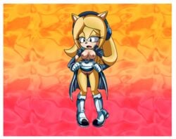 1girls alternate_species anthro blonde_hair blue_eyes breasts clothing female female_only furrification maria_robotnik maria_the_hedgehog pussy skirt_lift solo sonic_(series) sonic_the_hedgehog_(series) yellow_fur