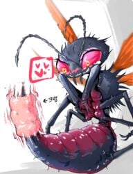 <3_eyes ahegao ambiguous_gender antennae_(anatomy) arthropod arthropod_abdomen bethesda_softworks blush bodily_fluids cazador chobonolly fallout heart heart-shaped_pupils hi_res hymenopteran insect_wings insects multi_leg multi_limb nightmare_waifu penetrable_sex_toy semi-anthro sex_toy simple_background spider_wasp stinger tarantula_hawk_wasp tears video_games wasp white_background wings