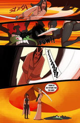 aku ashi_(samurai_jack) battle cambion cartoon_network comic demon demon_girl female fight human humanoid katana light-skinned_female light-skinned_male light_skin male razter samurai_jack samurai_jack_(character) straight sword