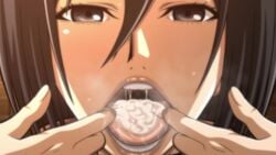 1girls after_deepthroat after_oral asian attack_on_titan black_eyes black_hair cum cum_in_mouth female female_only fishhooking fringe lost_rarities medium_hair mikasa_ackerman open_mouth oral pale-skinned_female petite seductive_eyes seductive_mouth shingeki_no_kyojin solo spread_mouth submissive_female tagme takapiko throat tongue_out uncensored