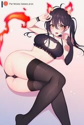 1girls animal_ears artist_name ass big_ass black_hair bra breasts cat_ears clothing enen_no_shouboutai female female_only fire_force hair kotatsu_tamaki nanoless panties patreon solo thighhighs underwear url yellow_eyes