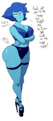 angry arms_under_breasts ass blue_hair blue_skin breasts cartoon_network dialogue fishnet_stockings fishnets gem_(species) guillion_(toshkarts) heels high_heels lapis_lazuli_(gem) lapis_lazuli_(steven_universe) platform_heels prostitute prostitution simple_background steven_universe text