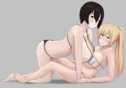 2girls bikini breast_press breasts cleavage female female_only huge_breasts looking_at_viewer nao_(ritsancrossover) yuri