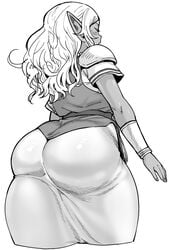 1girls ass ass_in_dress back_view big_ass breasts closed_eyes cosplay curvy dark-skinned_female dark_elf dark_skin dress elf elf-san_wa_yaserarenai female huge_ass humanoid kuroeda long_hair monochrome pointy_ears princess_zelda sketch solo synecdoche the_legend_of_zelda thick_thighs thighs tight_clothing tight_dress white_hair wide_hips zelda_(a_link_between_worlds)