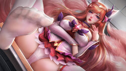 1girls ahri animal_ears feet female foot_fetish league_of_legends light-skinned_female light_skin panties soles star_guardian_ahri thighhighs toes underwear windwalker_(kaze_no_gyouja)