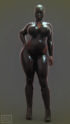 1girls big_breasts bodysuit breasts chubby cleavage dark-skinned_female dark_skin female female_only hgl0796 large_breasts latex mask solo thick_thighs wide_hips