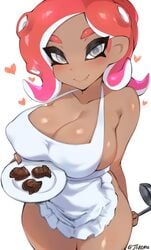 1girls agent_8_(splatoon) apron apron_only big_breasts breasts busty cleavage dark-skinned_female dark_skin female female_only heart jtveemo ladle large_breasts looking_at_viewer naked_apron nintendo no_panties octoling solo splatoon splatoon_2 thick_thighs thighs