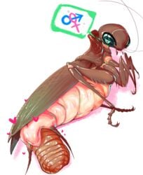 1boy 1boy1girl 1girls ambiguous_gender animal_genitalia antennae_(anatomy) arthropod arthropod_abdomen arthropod_abdomen_cloaca arthropod_abdomen_genitalia bethesda_softworks birth blattodea butt chobonolly cloaca cockroach egg egg_laying fallout feral gender_symbol genitals heart hi_res insect_wings insects multi_leg multi_limb radroach simple_background solo symbol video_games white_background wings ♀ ♂