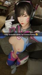 1girls 3d absurdres areolae asian asian_female breasts d.va female female_only highres looking_at_viewer milkytabbo nipples overwatch selfie solo text