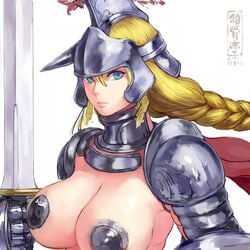 1:1 1girls armor armour blonde_hair breasts helmet mikanman sword white_background