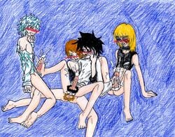 4boys death_note l_lawliet light_yagami male male_only male_penetrated mello mihael_keehl nate_river near yaoi