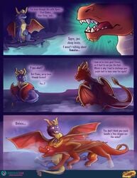 activision blush cave comic covering covering_self dragon duo english_text feral flame_(spyro) genitals hi_res male male/male monsterfuzz penis penis_tip seductive sitting slit spyro spyro_the_dragon story text video_games