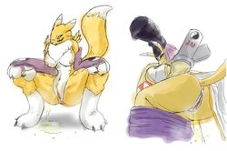 anthro anthro_only breasts color digimon female female_anthro female_focus female_only fur furry furry_female furry_only headgear headwear nipples peeing peeing_on_viewer potira renamon sitting_pee solo solo_female solo_focus squatting tagme taomon urinating urinating_female urination urine urine_pool urine_stream