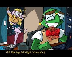 1boy 1girls accurate_art_style bentley_turtle big_breasts blonde_hair breasts catsprin cleavage daisy_dukes erect_nipples female imminent_sex lip_biting long_hair male mouse operative_274 penelope_(sly_cooper) reptile rodent shorts sly_cooper_(series) smooth_fur sucker_punch_productions tagme turtle video_games