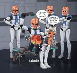 1girls ahsoka_tano alien alien_humanoid anthro armor ass bodily_fluids bottomwear bottomwear_down butt_slap clone_trooper clone_wars clothed clothing corporal_punishment crying dialogue dominant dominant_male duo english_text female group hi_res humanoid jedi loloasd male multiple_boys on_lap orange_body paddle paddling panties panties_down pants pants_down partially_clothed punishment reddened_butt slap spacecraft spank_marks spank_marks_on_ass spanked_butt spanking spanking_paddle star_wars submissive submissive_female tears text togruta underwear underwear_down vehicle